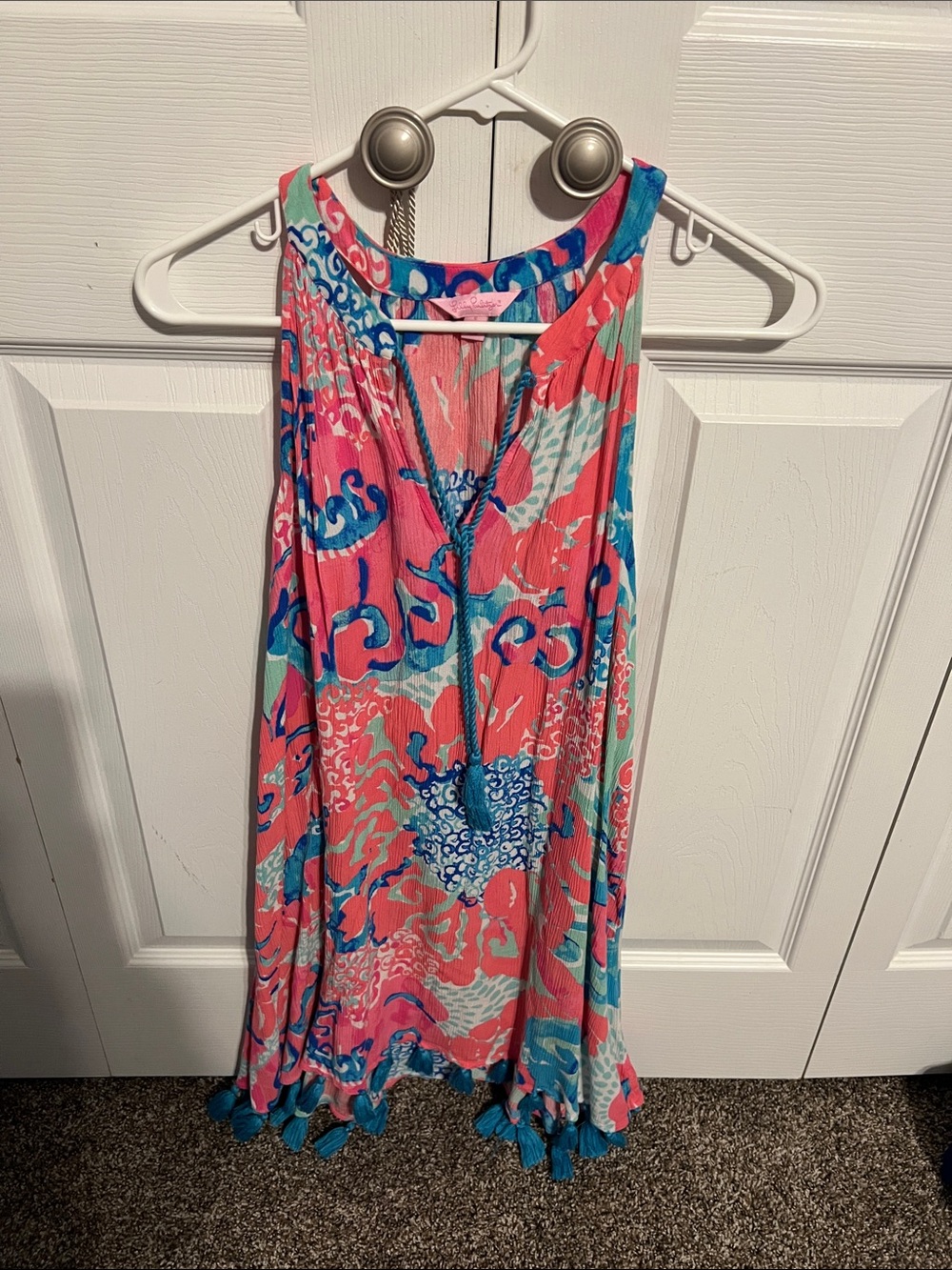 Lilly Pulitzer Coral, Blue & Mint Sleeveless Tassel Tunic